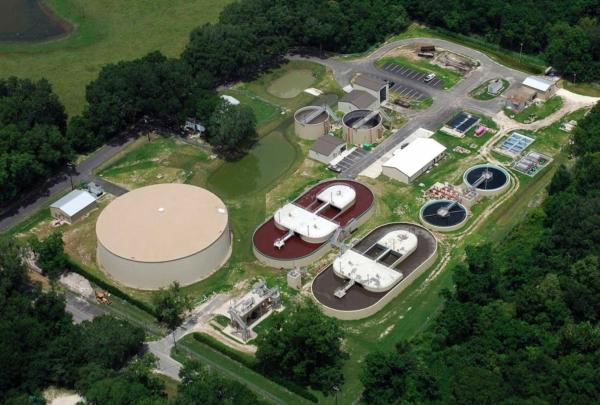 Aerial photo of the Live Oak Wastewater Treatment Plant